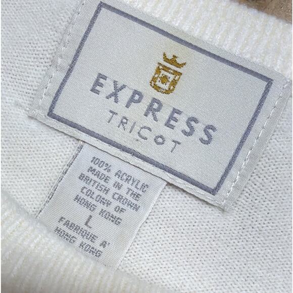 Vintage Y2K Express Tricot Womens Half Sleeve Cream Crop Sweater Size Large - Picture 3 of 5